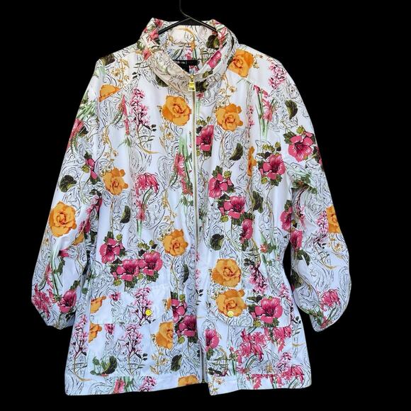 Style & Co Sport Full Womens Jacket Extra Large XL Floral Full Zip Hidden Hooded - Picture 1 of 10